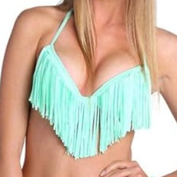 Luli Fama Women's Cosita Buena Fringe Underwire Bikini Top, Mint Convertible XS - Picture 2 of 3